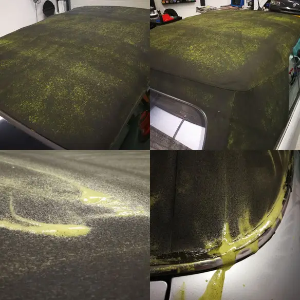 sterk vervuilde cabriodak met veek groene aanslag en mos | A1 Car Cleaning