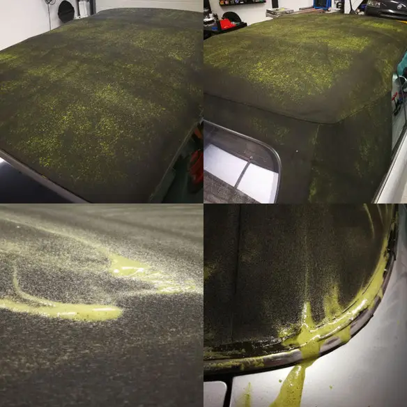 reinigen sterk vervuild cabriodak met veel groene aanslag en mos | A1 Car Cleaning