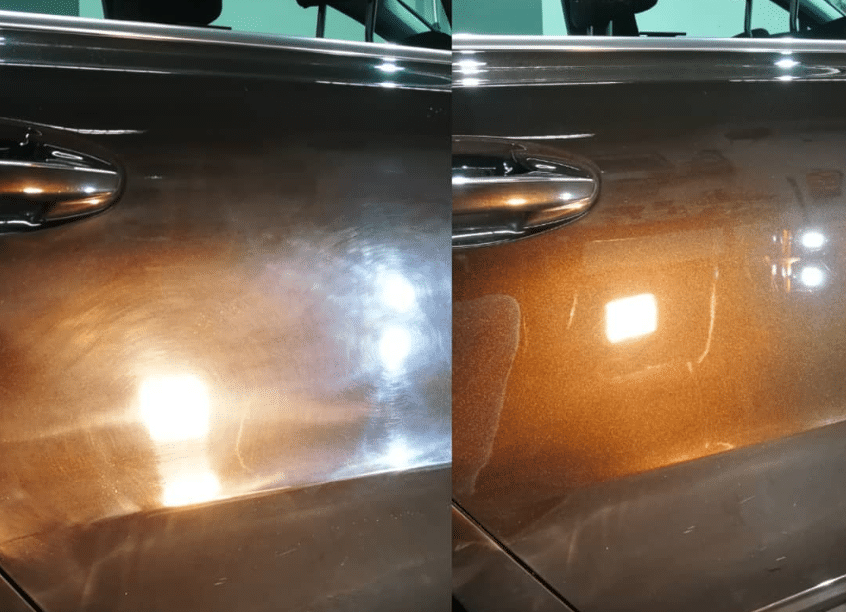 Autolak voor en na polijsten — swirls en krasjes verwijderd door A1 Car Cleaning Bunschoten